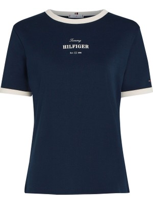 Tommy Hilfiger Kadın Lacivert Tommy Hilfiger Reg Monotype Strıpe, C1G Lacivert Kadın T-Shirt & Polo
