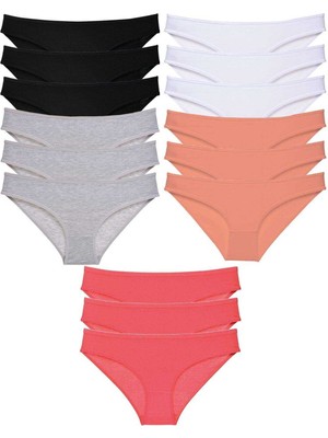 Kuzgun Ticaret 15 Adet Süper Eko Set Likralı Kadın Slip Külot Siyah Gri Beyaz Pudra Fuşya