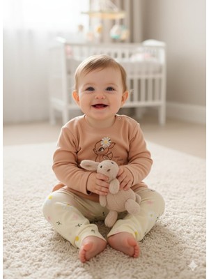 Şanslı Harikalar Pamuklu Kız Çocuk Geyik Baskılı Bebek Takım