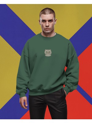 Muhtar Store Erkek Scottish Fold Kedisi Desenli Sweatshirt – Minimal Göğüs Baskılı, Unisex Rahat Kalıp