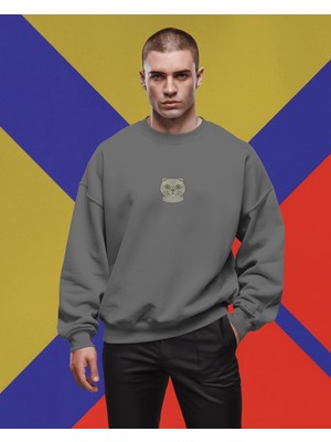 Muhtar Store Erkek Scottish Fold Kedisi Desenli Sweatshirt – Minimal Göğüs Baskılı, Unisex Rahat Kalıp