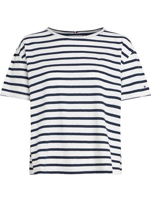 Tommy Hilfiger Kadın Siyah Tommy Hilfiger Modern Co Lınen C-Nk, 0bf Siyah Kadın T-Shirt & Polo