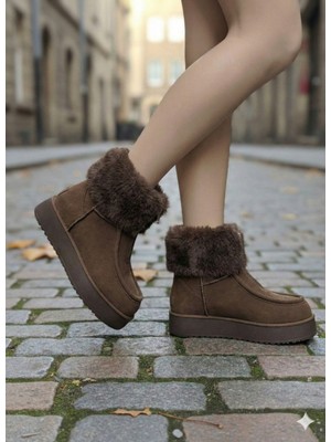 Belirtilmemiş Peluşlu Kaymaz Taban Fermuarlı Soğuk Geçirmez Su Geçirmez Kadın Bot