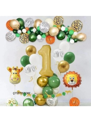 Safari Temalı Doğum Günü Yaş Rakamlı Balon Set