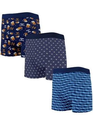 Septemmart 3 Lü Paket Desenli Pamuklu Likralı Lastikli Bel Erkek Boxer