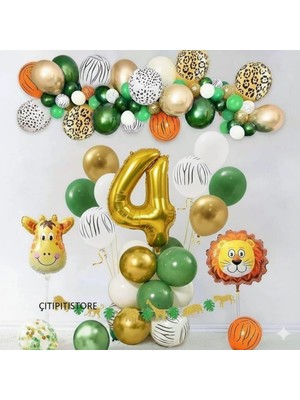 Safari Temalı Doğum Günü Yaş Rakamlı Balon Set