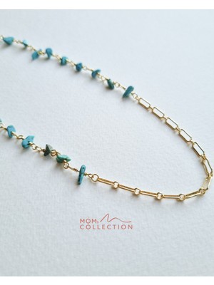 MoM's Collection Carmen Firuze Taşlı 14K Altın Kaplama Kolye