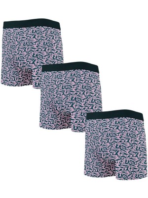 Septemmart 3 Lü Paket Pembe Soyut Desenli Pamuklu Likralı Lastikli Bel Erkek Boxer