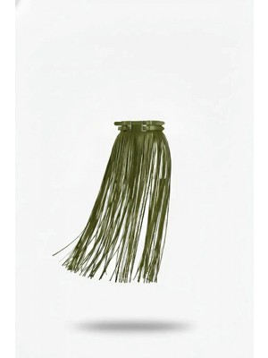 Marsilyan Haki Etek Uzun Püsküllü Suni Deri Etek - BRF1090