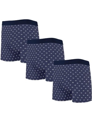 Septemmart 3 Lü Paket Çapa Desenli Pamuklu Likralı Lastikli Bel Esnek Erkek Boxer Iç Çamaşırı
