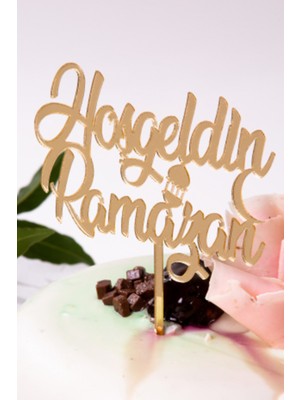 Allians Hoşgeldin Ramazan Yazılı Gold Ayna Pleksi Altın Sarısı Pasta Süsü