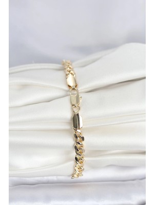 cm 14K Gold Renk Yassı Zincir Model Kadın Bileklik - Bamido