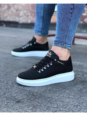 Zapatos WG047 Erkek Günlük Bağcıklı Cilt Spor Sneaker Ayakkabı Cbt - Siyah