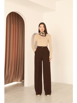 Hazel Kadın Kahverengi Pilesiz Palazzo Pantolon