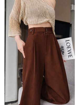 Hazel Kadın Kahverengi Kemer Toka Detaylı Palazzo Pantolon