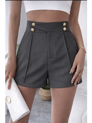 Hazel Kadın Antrasit Altın Düğmeli Şort