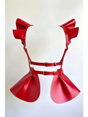 Marsilyan Kırmızı Etek Parlak Deri Volanlı Korse Detaylı Etek - BRF1001