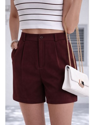 Hazel Kadın Vişne Klasik Pileli Şort
