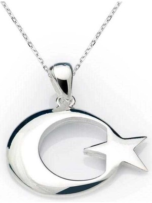 Bazarhane Gümüş Ay Yıldız Bayrak Kolye