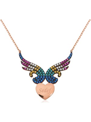 Bazarhane Gümüş Kişiye Özel Isimli Kanatlı Kalp Bayan Kolye