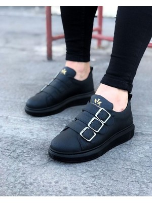 Zapatos WG050 Erkek Günlük Tokalı Cilt Spor Sneaker Ayakkabı Cst - Siyah