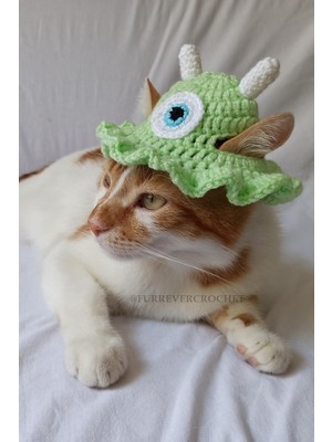 Özbience Sevimli Monster Temalı Örgü Kedi Köpek Şapkası, Halloween Aksesuarı