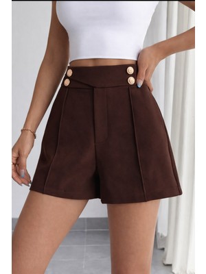 Hazel Kadın Kahverengi Altın Düğmeli Şort