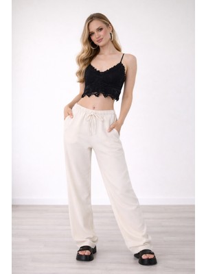 Hazel Kadın Taş Keten Karışımlı Bol Kesim Pantolon