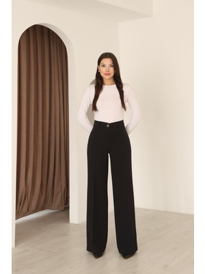 Hazel Kadın Siyah Pilesiz Palazzo Pantolon