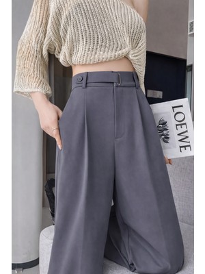 Hazel Kadın Antrasit Kemer Toka Detaylı Palazzo Pantolon