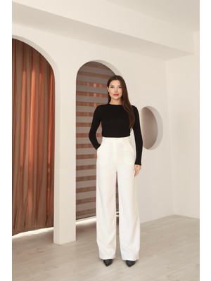 Hazel Kadın Beyaz Pilesiz Palazzo Pantolon