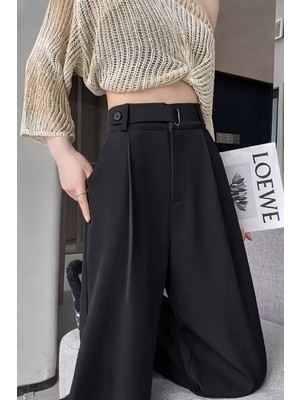 Hazel Kadın Siyah Kemer Toka Detaylı Palazzo Pantolon