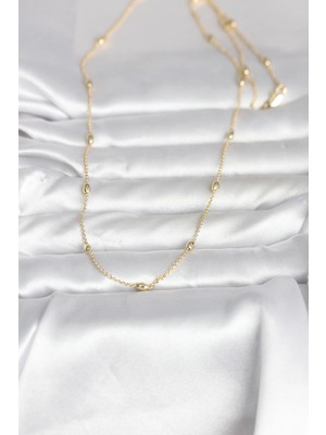 cm 14K Gold Renk Damla Topçuk Model Zincirli 60 cm Kadın Kolye - Bamido
