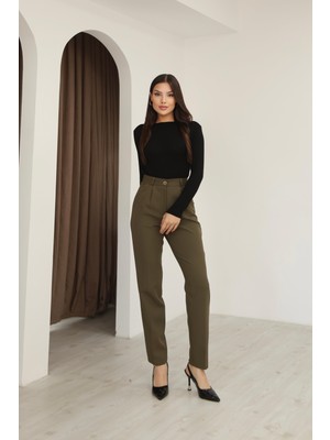 Hazel Kadın Haki Dar Kesim Kumaş Pantolon