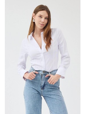 Mery Mery Boutique Kadın Slim Fit Dar Kesim Poplin Gömlek