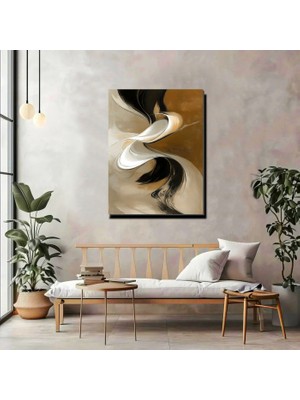 Artprinta Soyut Modern Sanat Kanvas Tablo – Bej, Kahve ve Siyah Dalga Desenli Duvar Dekoru