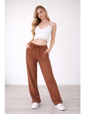 Hazel Kadın Kahverengi Keten Karışımlı Bol Kesim Pantolon