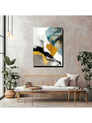 Artprinta Modern Soyut Kanvas Tablo – Hardal Sarı, Turkuaz ve Siyah Geometrik Duvar Dekoru