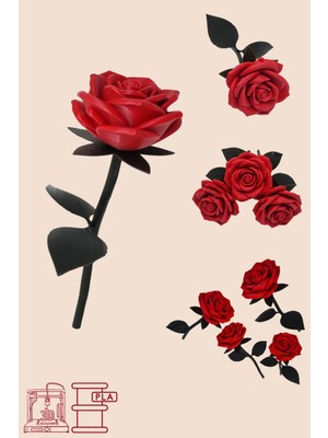 HayalEtGelsin3D 🌹 3D Baskı Dekoratif Kırmızı Gül 3'lü – Solmayan Şık Tasarım