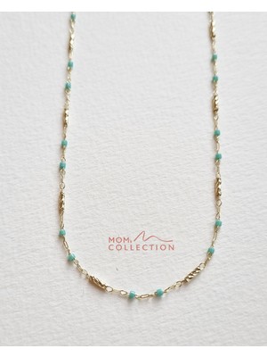 MoM's Collection Carmen Mavi Taşlı 14K Altın Kaplama Minimal Kolye