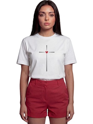 Color Luxe ''target Love'' Hedef ve Kalp Baskılı %100 Pamuk Rahat Kesim Premium Kadın Tişört