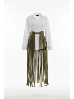 Marsilyan Haki Etek Tokalı Maksi Boy Ip Detaylı Etek - BRF1003