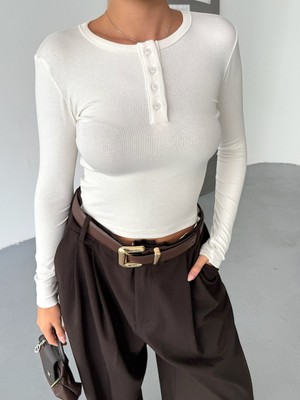 Bejna Kadın Yakası Düğmeli Modal Dokulu Bluz