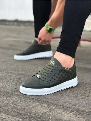 Zapatos WG505 Erkek Günlük Bağcıklı Cilt Spor Sneaker Ayakkabı Cbt - Haki