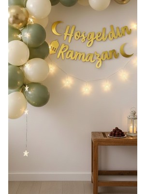 Allians Ramazan Gold Yazı Yıldız LED ve Balon Seti, Süsleme, Kutlama, Dekorasyon