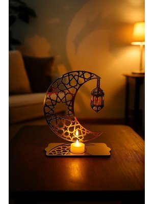 Allians Gold ve Siyah Ramazan Süsü, Çift Yön Aynalı Işıklı Dekoratif Mumluk