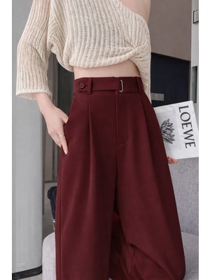 Hazel Kadın Vişne Kemer Toka Detaylı Palazzo Pantolon