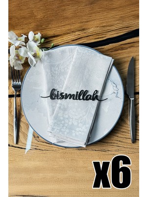Allians 6'lı Metal Peçete Süsü, Ramazan Ev Sofra Dekoru, Bismillah Yazılı
