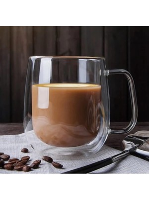 Braventa Collection 2 Adet Çift Cidarlı Cam Kupa Bardak 250 ml Çift Camlı Bardak Kupa Double Wall