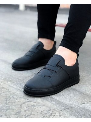 Zapatos WG036 Erkek Günlük Bağcıklı Lastikli Cilt Spor Sneaker Ayakkabı Cst - Siyah